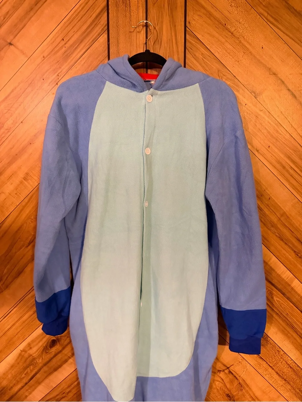 Disney Stitch Onesie Costume Union Suit Large Fleece Hooded Pajamas Kigurumi